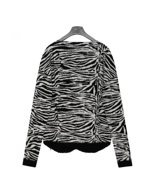 Saint Laurent Black Zebra Patterned V-Neck Sweater