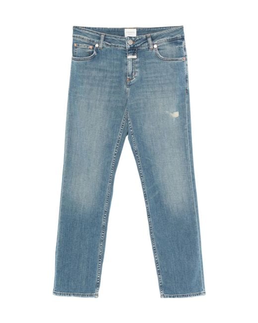 Closed Blue Distressed-Finished Straight Jeans