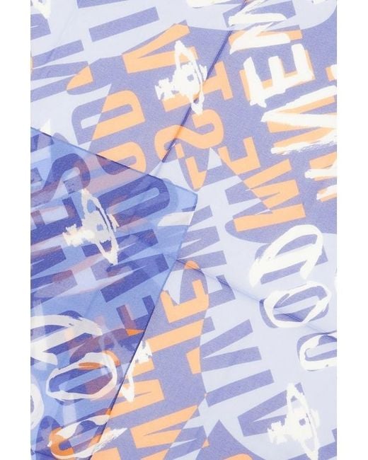Vivienne Westwood Blue Logo Print Cotton Scarf for men