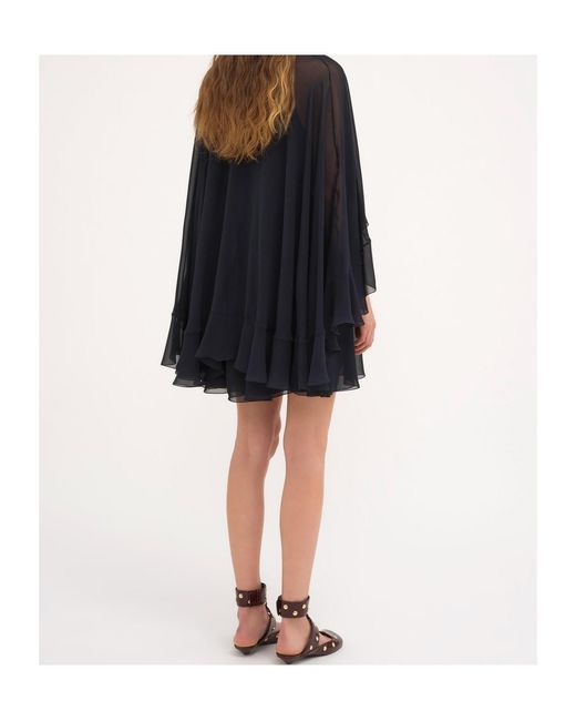 Chloé Blue Chloé Sheer Detailed Ruffled Dress