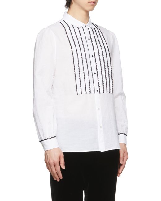 Saint Laurent White Contrasting Lace-Detail Shirt for men