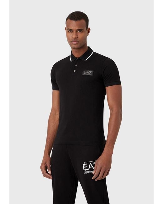 EA7 Blue Logo-Patch Cotton T-Shirt for men