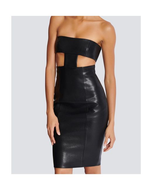 Balmain Black Strapless Lambskin Dress
