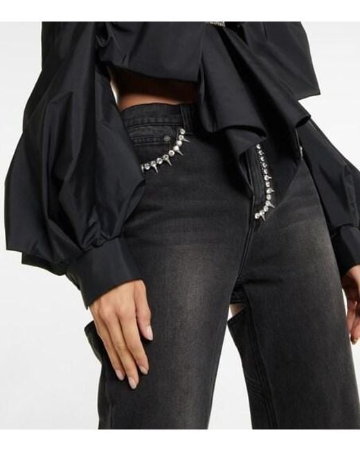 Area Black Embellished Off-Shoulder Taffeta Top