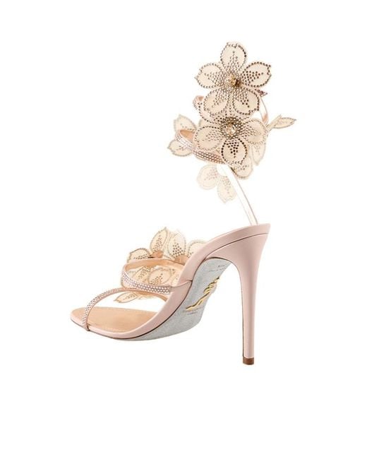 Rene Caovilla Metallic René Caovilla Peach Flower Embellished Sandals
