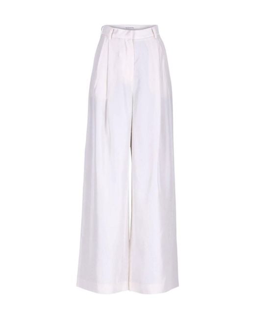 Frankie Shop White Marfa Fluid Twill Pleated Pants