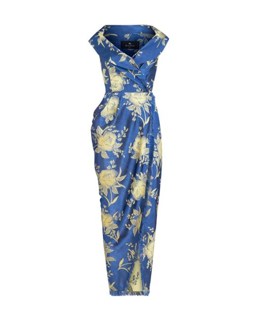 Etro Blue Jacquard V-Neck Midi Dress