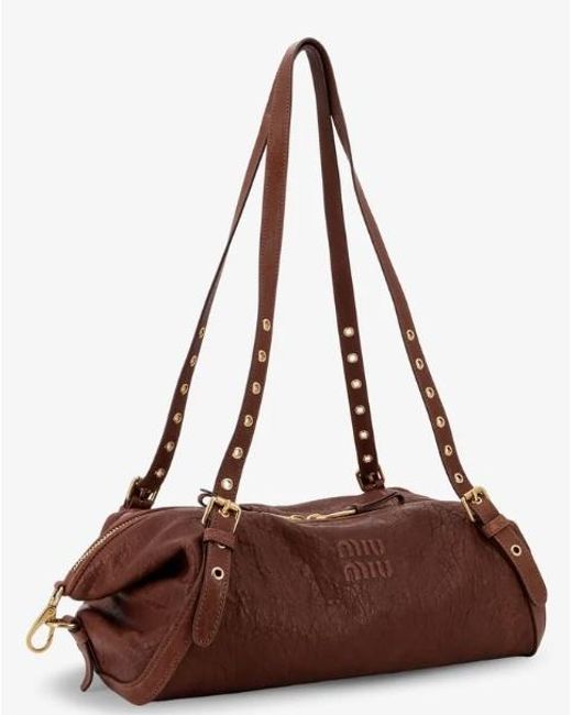 Miu Miu Brown Embossed Logo Lettering Shoulder Bag