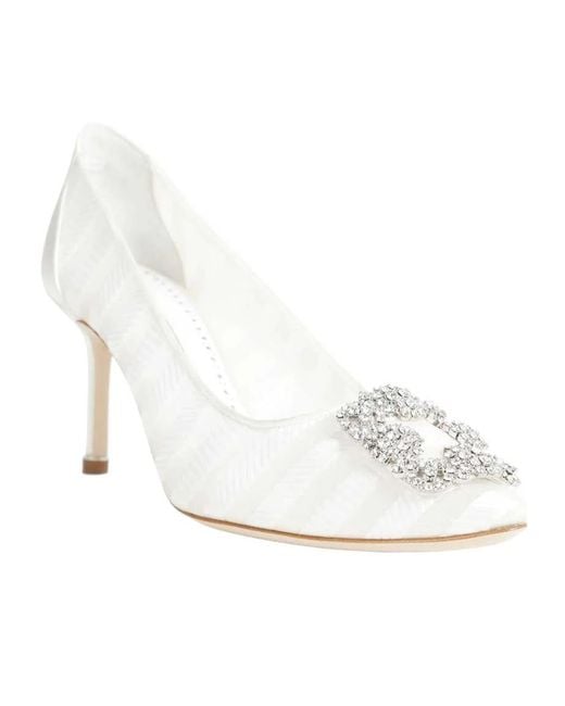 Manolo Blahnik White Pointed-Toe High Heels