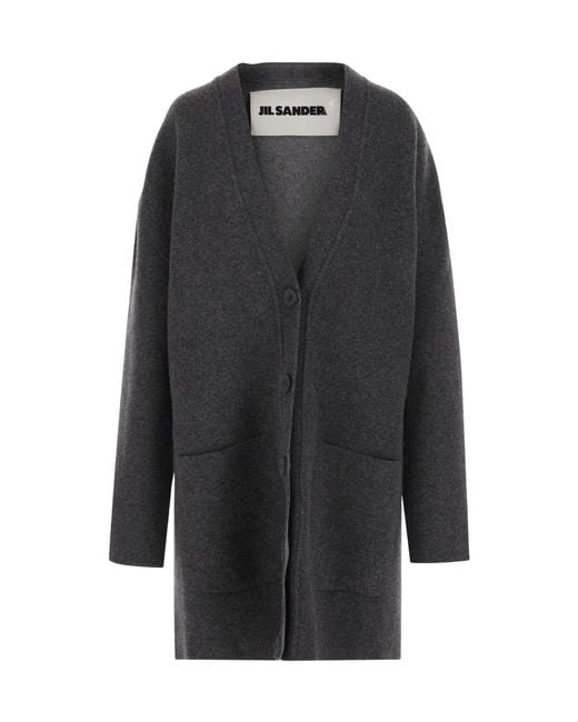 Jil Sander Black V-Neck Button-Up Cardigan