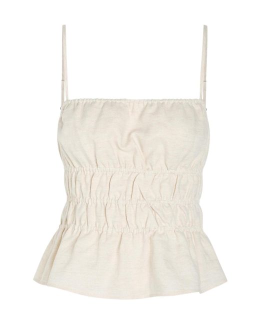 Staud White Smocked Linen Tank Top