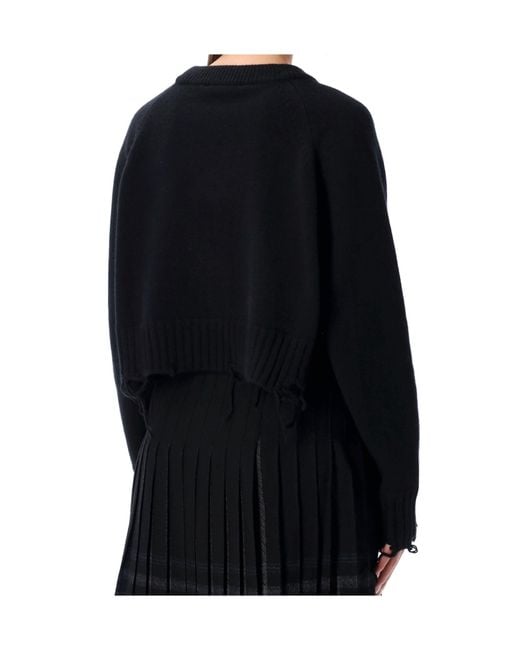 Low Classic Black Damaged Cropped Knitted Sweater