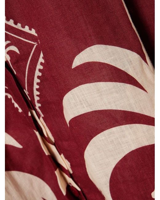 Johanna Ortiz Red Printed Linen Midi Dress