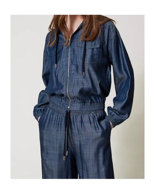 Twinset Blue Hooded Denim Jacket