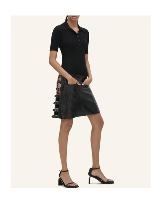Courreges Black Courrèges Rib Knit Short-Sleeved Polo Shirt