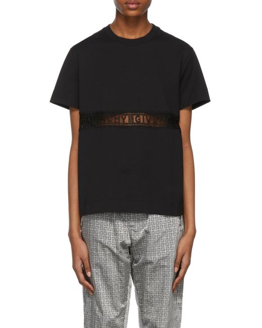 Givenchy Black Logo Lace Detailed Crewneck T-Shirt