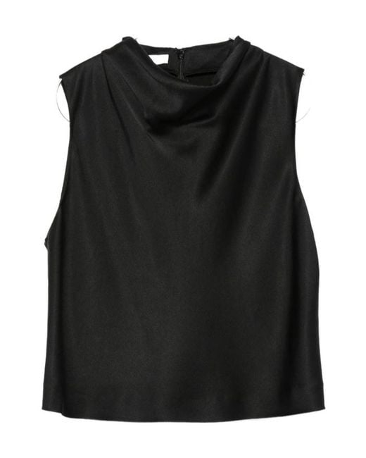 Vince Black Satin Cropped Cowl-Neck Top