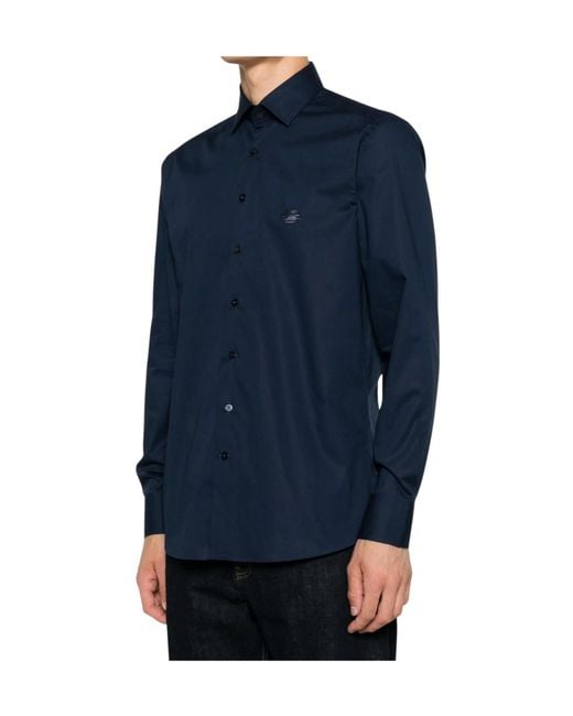 Etro Blue Logo-Embroidered Button-Down Shirt for men