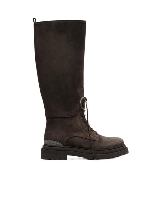 Brunello Cucinelli Black Monili Lace-Up Boots