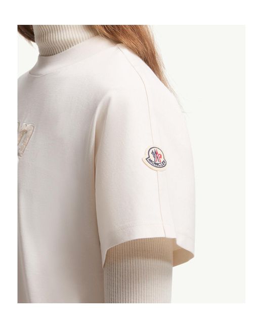 Moncler White Logo Embroidered Crewneck T-Shirt