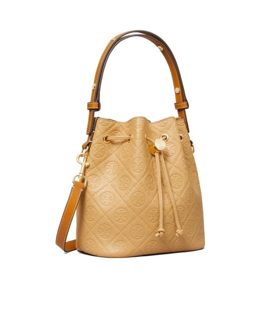 Tory Burch Natural T Monogram Bucket Bag