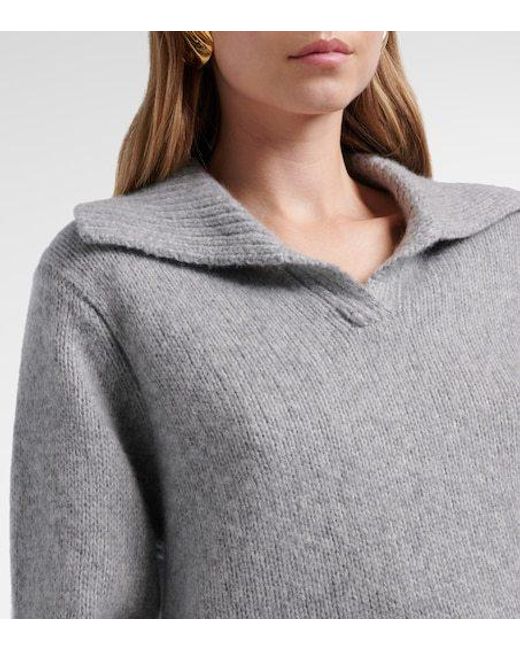 Lisa Yang Gray Lailai Cashmere And Silk Polo Sweater