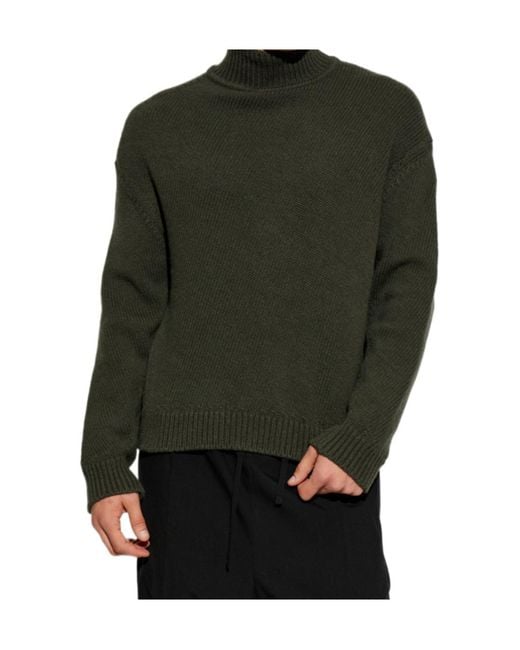 Jil Sander Green Ribbed Stand Collar Knitted Sweater for men
