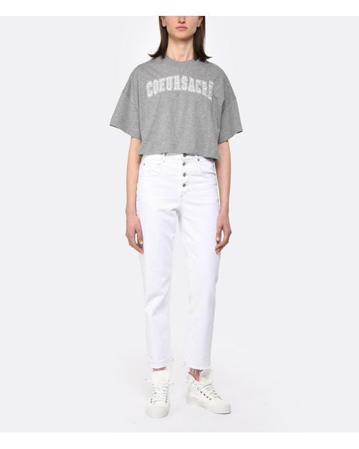 AMI Gray Coeur Sacré Cropped Cotton T-Shirt