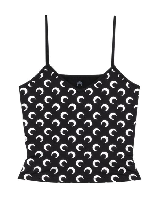 MARINE SERRE Black Round Neck Printed Camisole