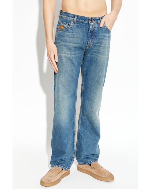 Etro Blue Straight-Leg Logo Jeans for men