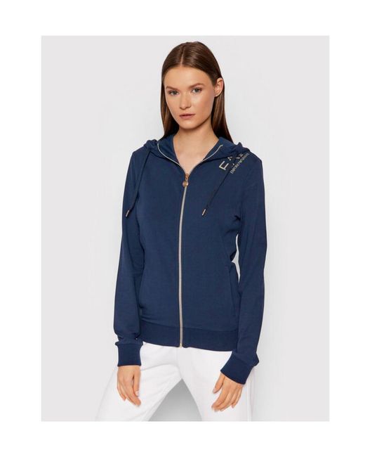 EA7 Blue Logo Printed Hooded Casual Jacket