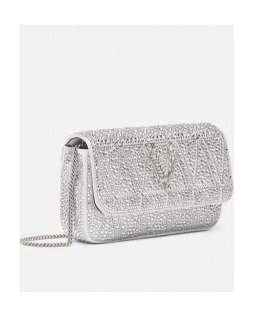 Versace Gray Virtus Embellished Chain-Linked Shoulder Bag