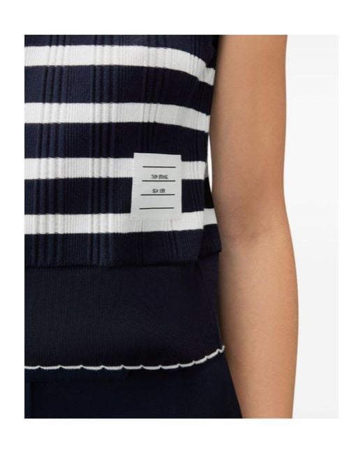 Thom Browne Blue Striped Polo