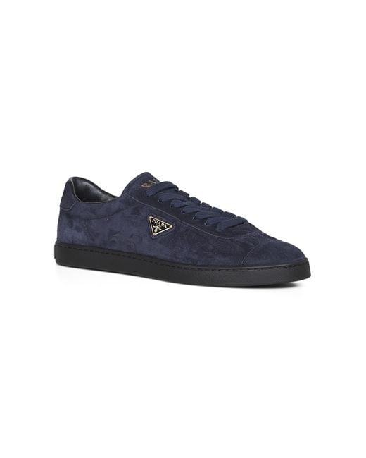 Prada Blue Triangle-Logo Lace-Up Sneakers for men