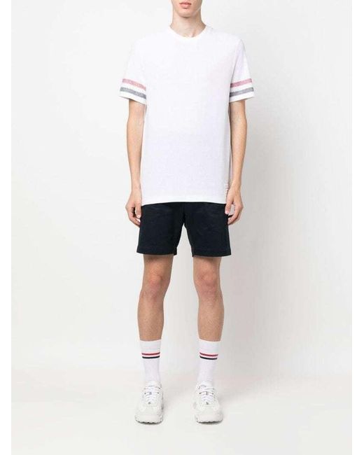 Thom Browne White Striped Crewneck T-Shirt for men