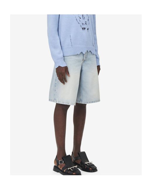 McQueen Blue Stonewashed Denim Shorts for men