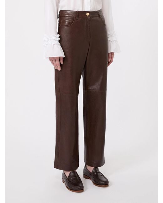 Max Mara Brown Leather Straight Trousers