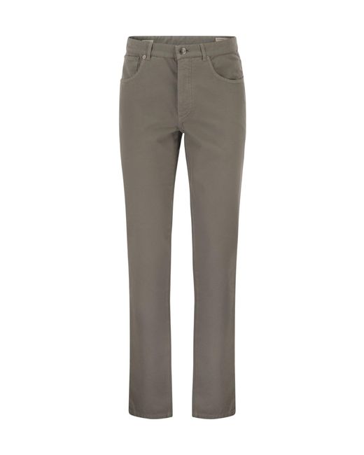 Brunello Cucinelli Gray Garment-Dyed Five-Pocket Trousers for men