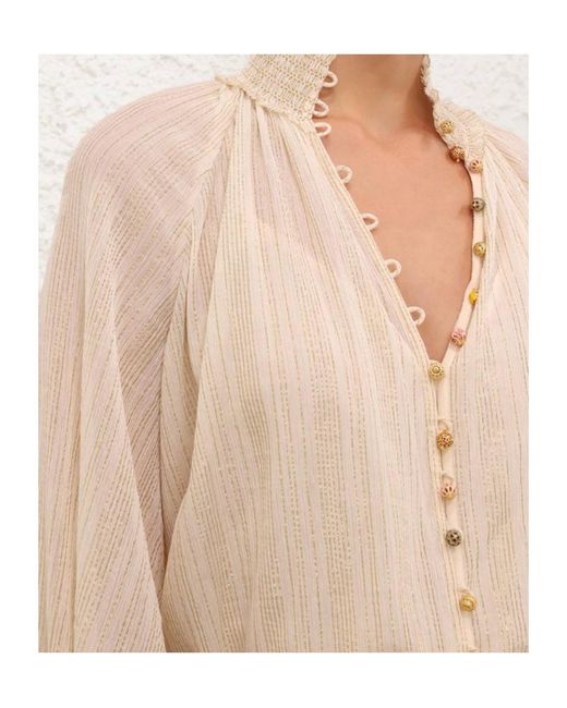 Zimmermann Natural Aster Elasticated Cuff Blouse
