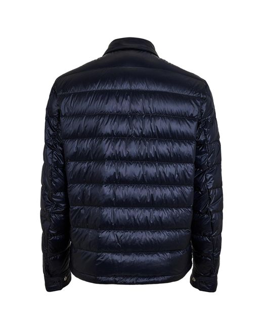 Moncler Blue Quilted Down Shirt Jacket for men