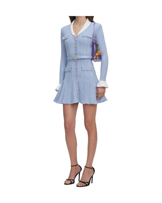 Self-Portrait Blue Ribbed Knit Mini Dress