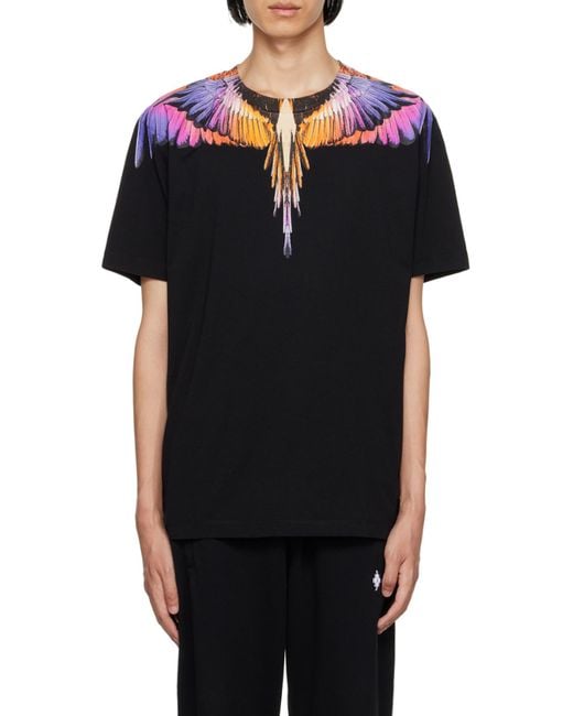Marcelo Burlon Black Graphic-Print Organic Cotton T-Shirt for men
