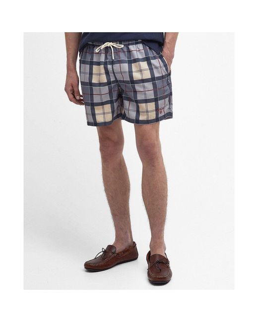 Barbour Gray Checked Swim Trunks for men
