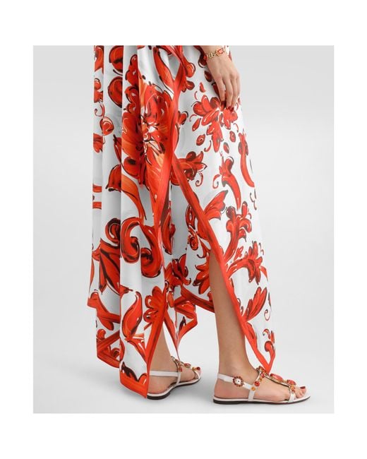 Dolce & Gabbana Red Majolica-Printed Kaftan Dress