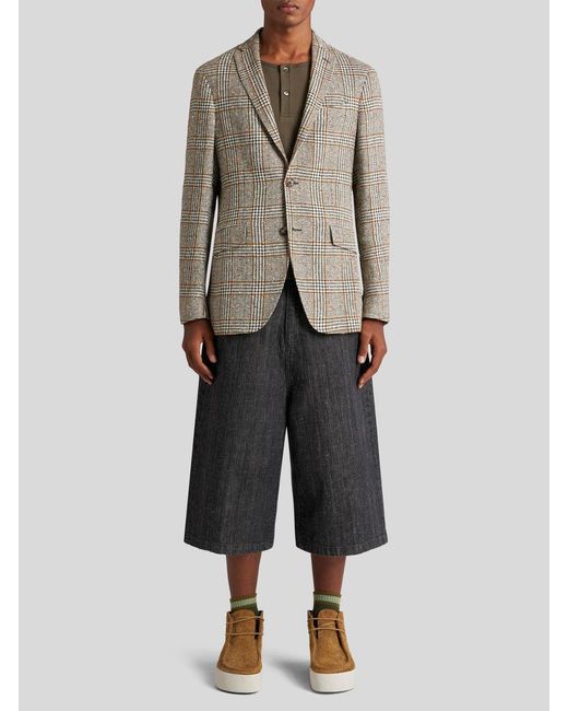 Etro Green Check Linen- And Cotton-Blend Blazer for men