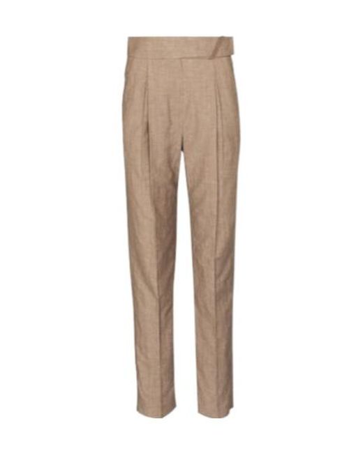 Brunello Cucinelli Natural High-Rise Straight Wool And Linen Pants