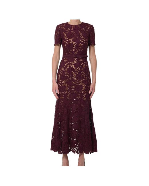 Self-Portrait Red Belted Lace Midi Dress