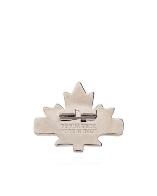 DSquared² White Logo Engraved Leaf Shape Brooche for men