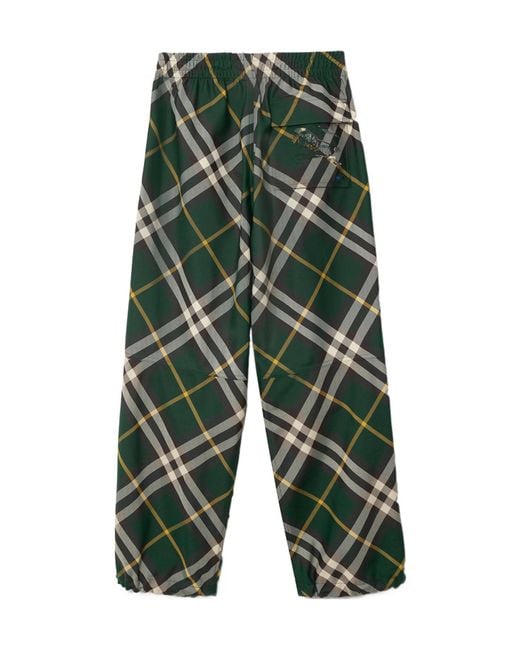 Burberry Green Wide-Leg Equestrian Knight Motif Checked Trousers for men