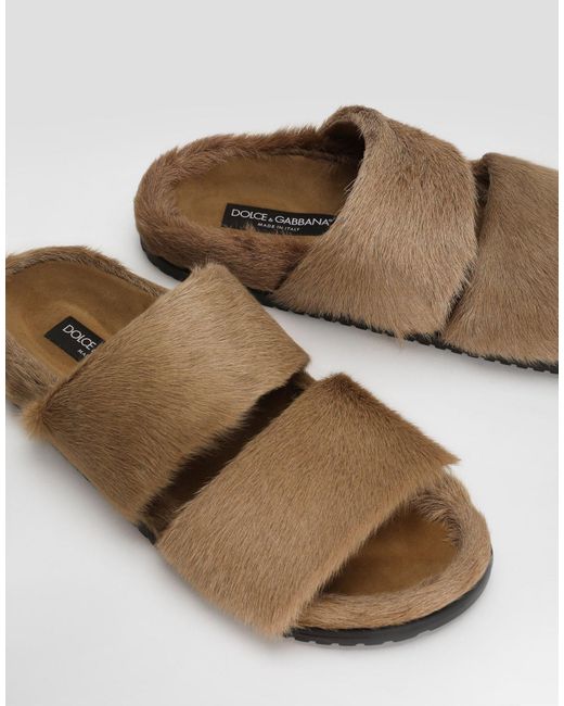 Dolce & Gabbana Brown Furry Cross-Strap Slides for men